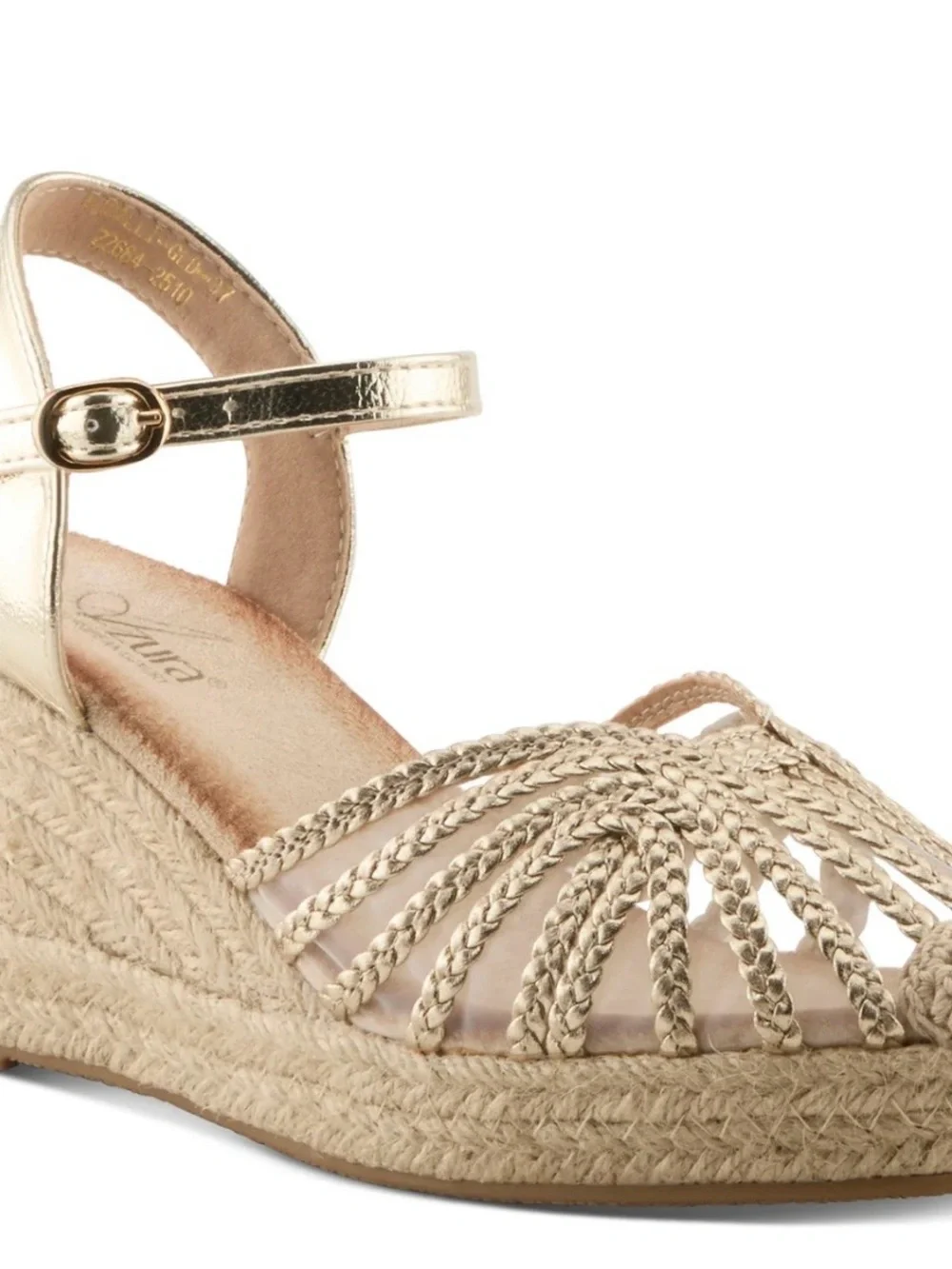Gold Espadrille Wedge Sandals with Ankle Strap